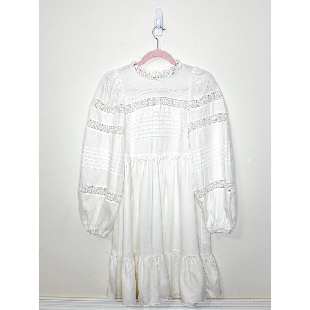 & Other Stories White Organic Cotton Balloon Sleeve Mock Neck Mini Dress Size 4